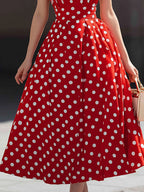 Halter V-Neck Polka Dot A-Line Midi Dress