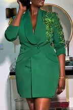 Women Collar Splicing Jacket+ Half Skirt Temperament Commuting Formal Suit