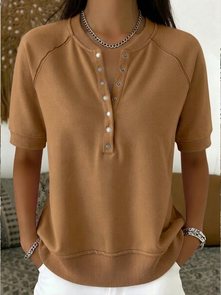 Casual Henley Collar Short-sleeve Sweatshirt