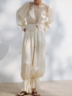 The Ivory Satin Lace Harem Set