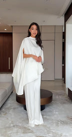 Cape Sleeve Wide-Leg Pants Set
