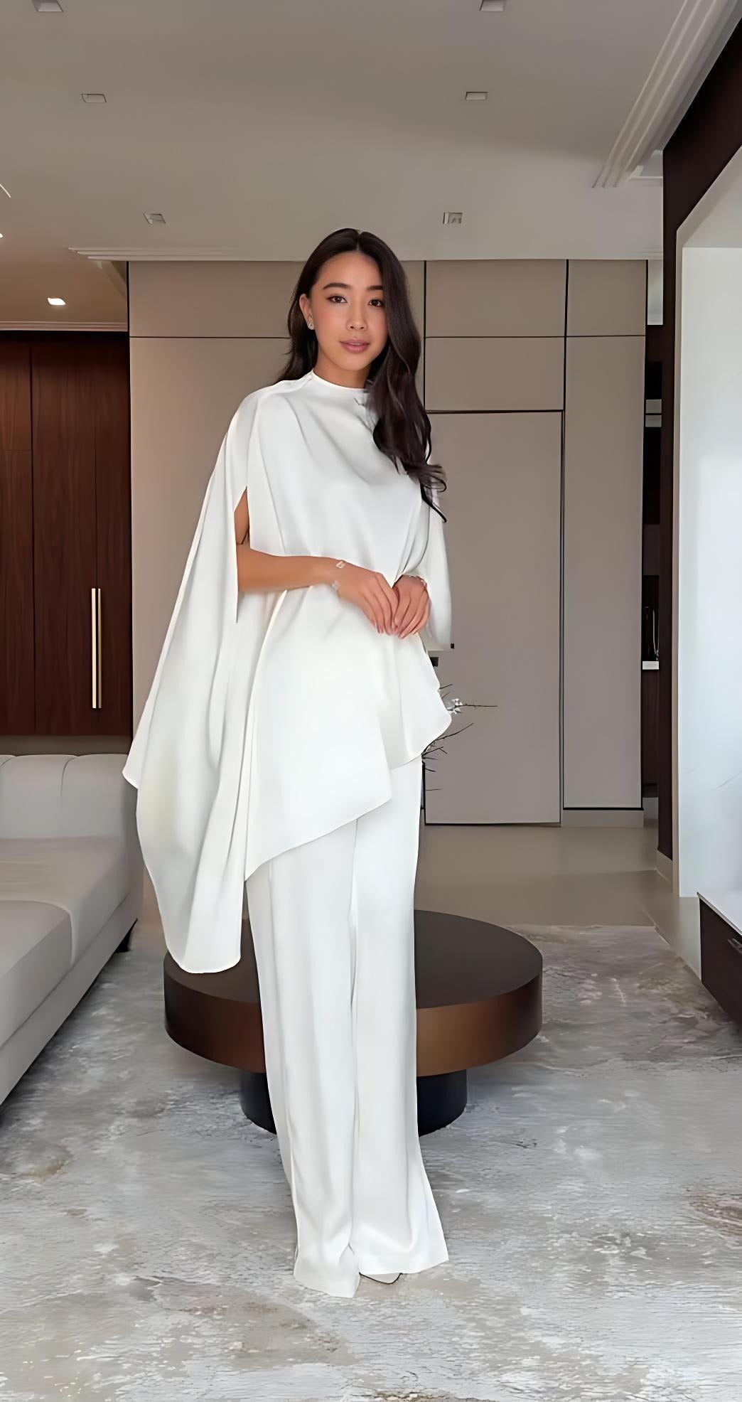Cape Sleeve Wide-Leg Pants Set