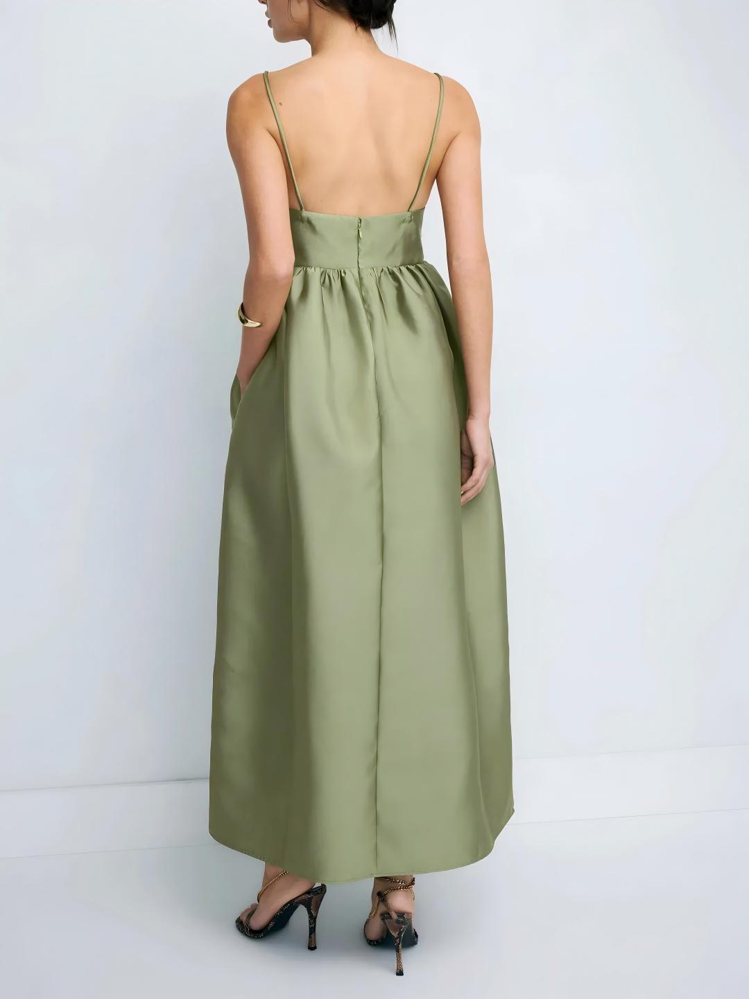 Minimalist Olive Green Babydoll Maxi Dress