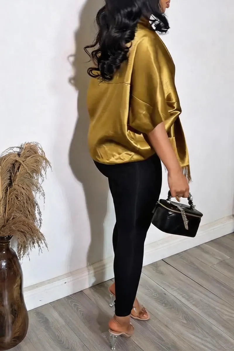 Women's Elegant Satin Batwing Fringe Top
