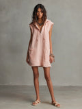 Pink Hooded Sleeveless Linen Mini Tunic Dress