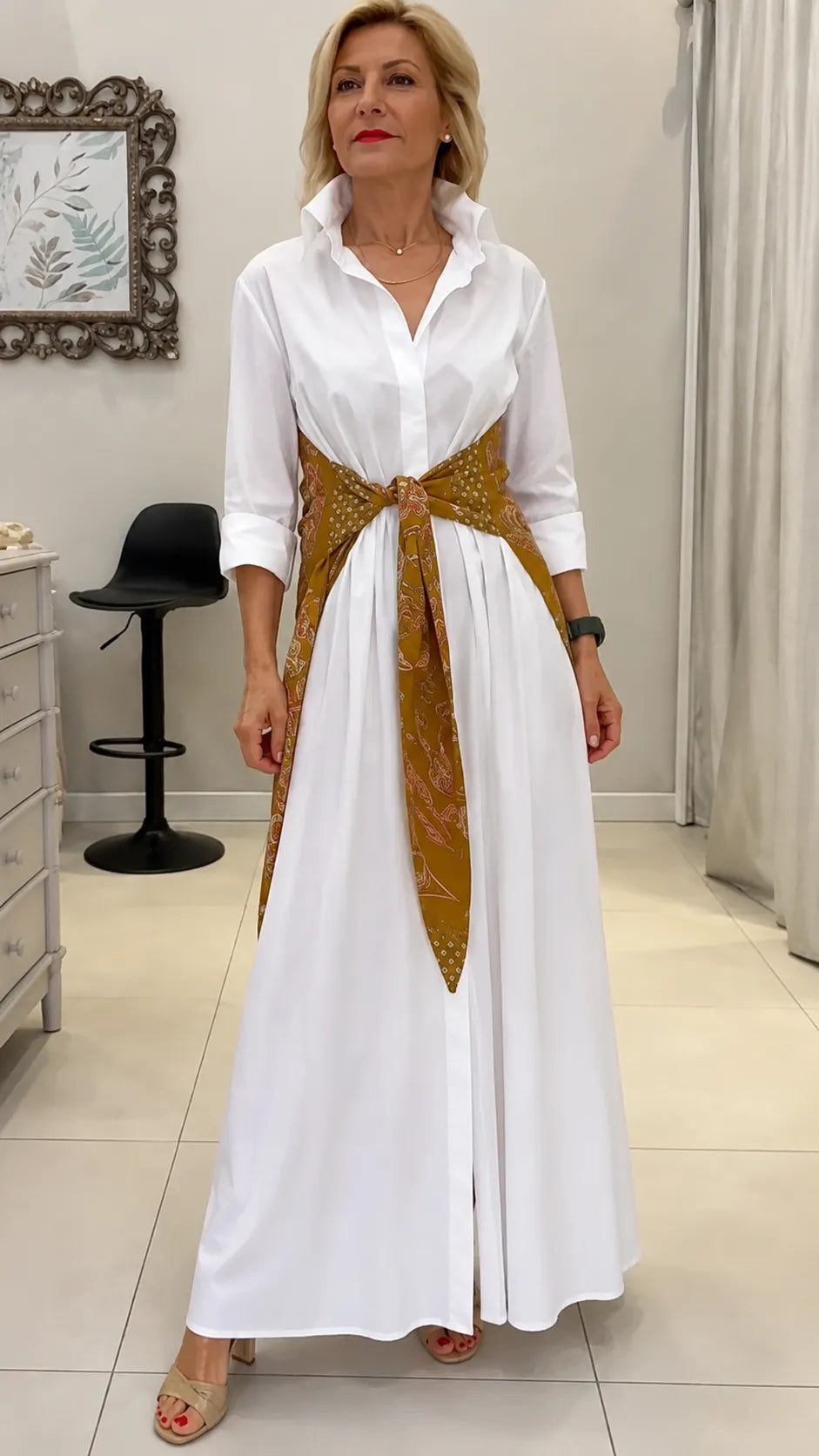 White Collared Shirt Maxi Dress