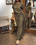 Olive Green Linen Tie Side Two Piece Lounge Set