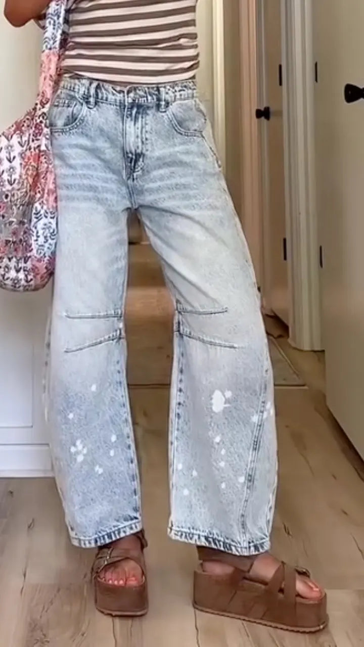 Paint Splatter Barrel Baggy Denim Jeans