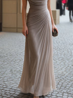 Draped Cowl-Neck Ruched Maxi Dress