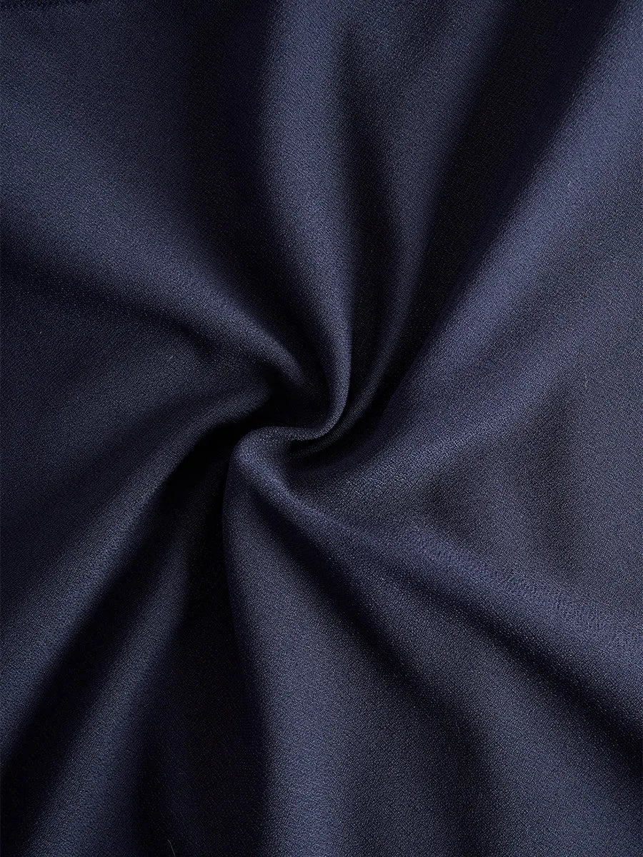 Elegant Navy Cape-Sleeve Midi Dress