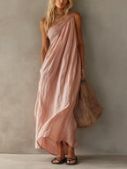 Elegant Pink One-shoulder Sleeveless Maxi Dress