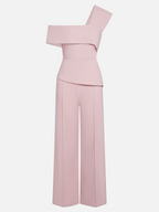 Women Pink Asymmetric Asymmetrical Short Sleeve Dressy Jumpsuit