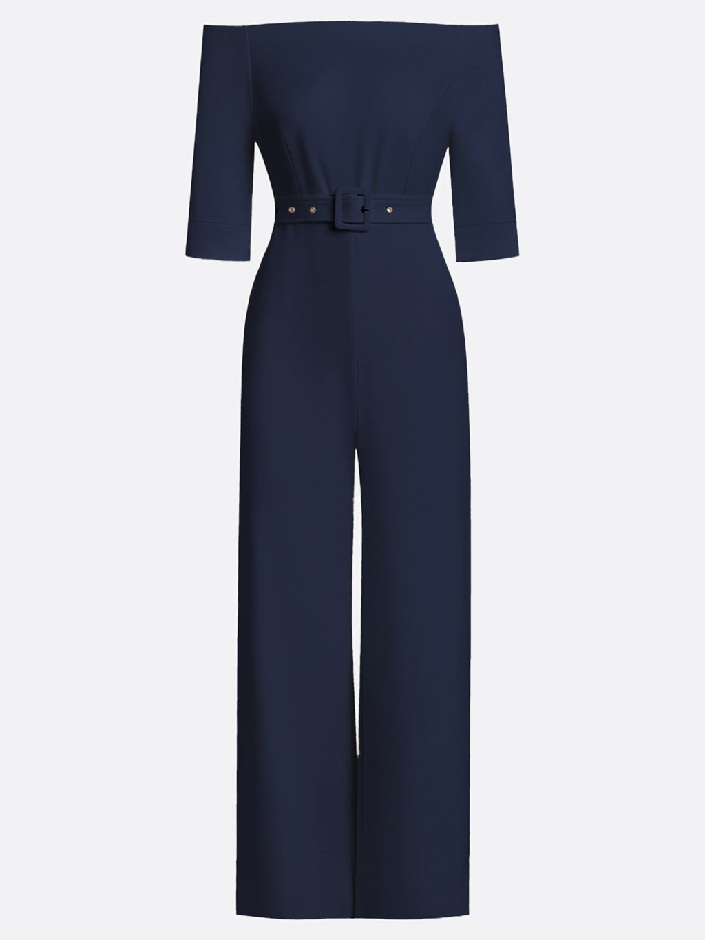 Women Navy Blue Off The Shoulder Half Sleeve Dressy Jumpsuit With Pockets