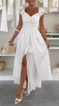 Women's Elegant Dress – Flutter Sleeves – Faux-Layered Design with Side Slits