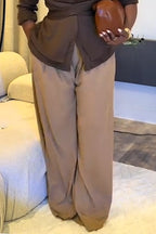 Women Collar Shirt or Solid Color Wide Leg Pants