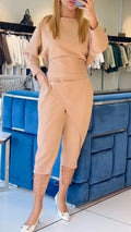 Nude  Crop Top & Asymmetrical Cropped Trouser 2 Piece Set