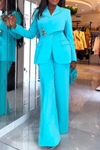 Women Collar Splicing Jacket+ Wide Leg Pants Temperament Commuting Formal Suit