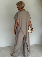 Women's Cozy Loose Fit Asymmetrical Two-Piece Set - Casual Retro Cotton Blend Outfit
