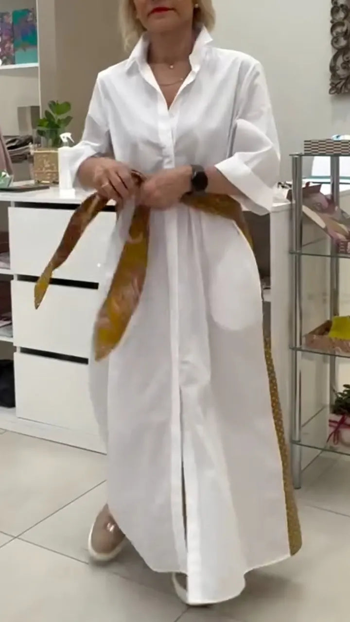 White Collared Shirt Maxi Dress