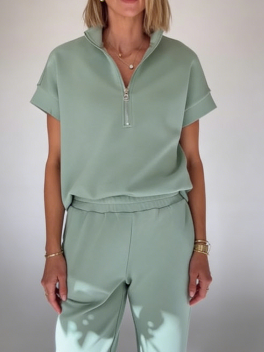 Cozy Travel Stand-collar Zip Sweatshirt & Pants Two-piece Set