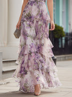 Cold Shoulder Floral Tiered Maxi Dress