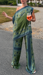 Paisley Print Satin r Top & Wide-Leg Pant Two-Piece