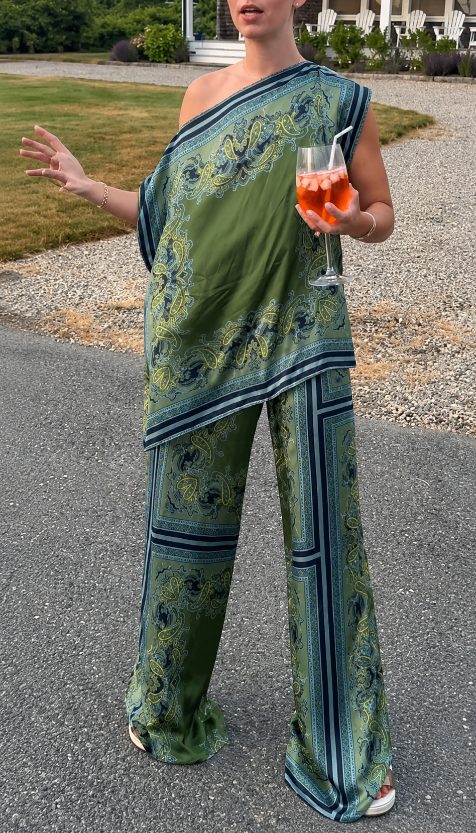Paisley Print Satin r Top & Wide-Leg Pant Two-Piece