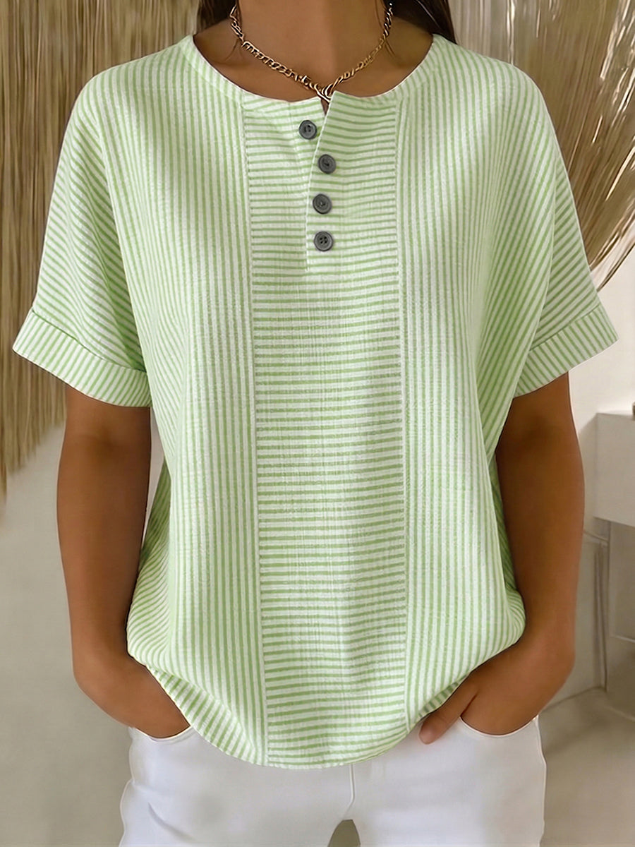 Artistic Cut Striped Cotton-linen Shirt Blouse
