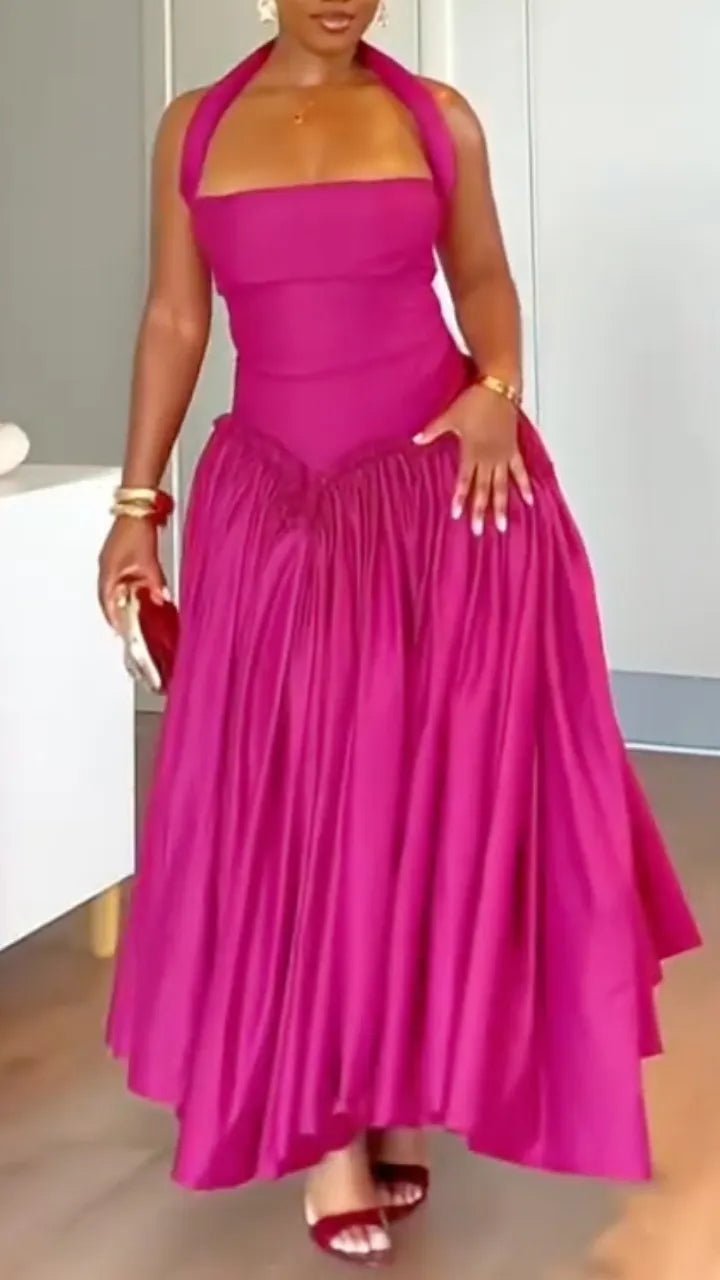 Women's Halter-Neck Structured Flared Skirt Set