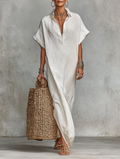 Women's Minimalist Loose-fitting Shirt Maxi Dress MDZ0678A4Y