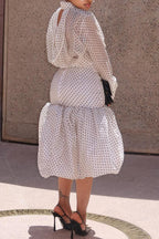 Women's Elegant Polka Dot Blouse Balloon Hem Skirt Set