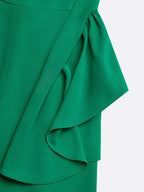 Women Green Ruched Cowl Neck Cap Sleeve Dressy Jumpsuit