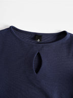 Sleek Navy Cold-Shoulder Midi Dress With Keyhole Detail