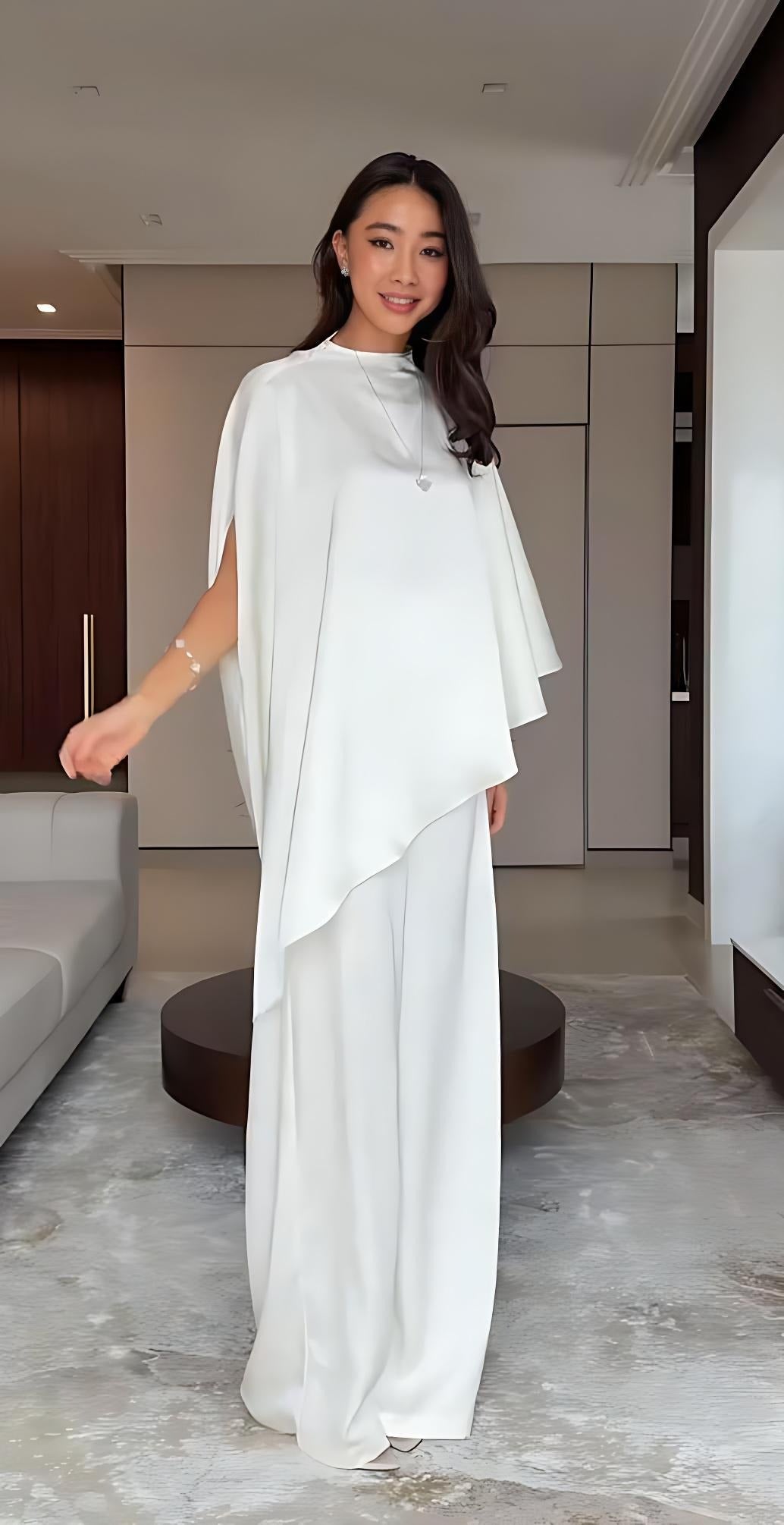Cape Sleeve Wide-Leg Pants Set