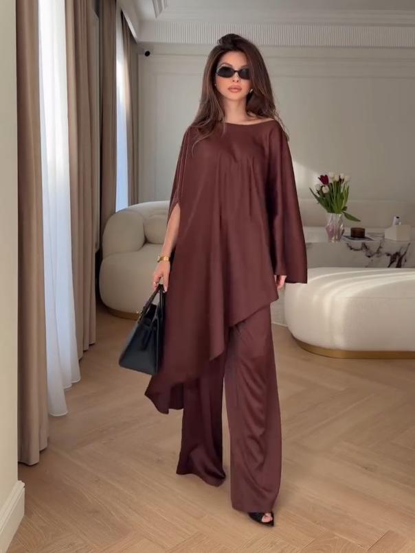 Cape Sleeve Wide-Leg Pants Set