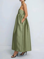Minimalist Olive Green Babydoll Maxi Dress