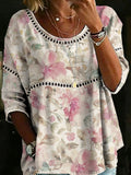 Women's Vintage Floral Casual Loose Denim Blouse Shirt