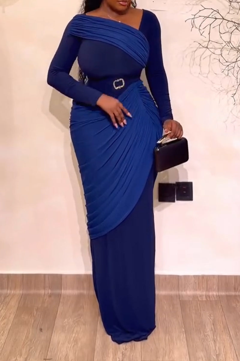 Women Square Neckline Patchwork Contrasting Color Waist Cinching Elegant Temperament Dress