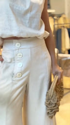 Cream Satin Halter 2 Piece Wide Leg Pant Set