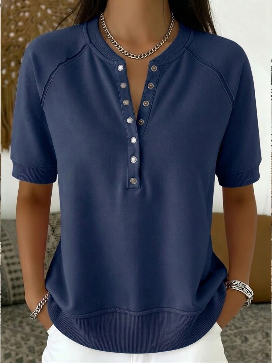 Casual Henley Collar Short-sleeve Sweatshirt