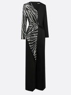 Women Black Sequin V Neck Long Sleeve Dressy Jumpsuit