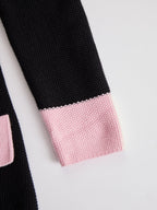 【24-hour shipping out】Black Contrast Pink Knitted Jacket And Skirt Set