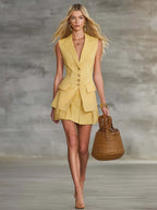 Exquisite Fashion Vacation Yellow Striped Tank Top And Skirt Set