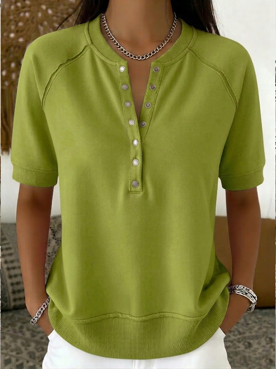 Casual Henley Collar Short-sleeve Sweatshirt