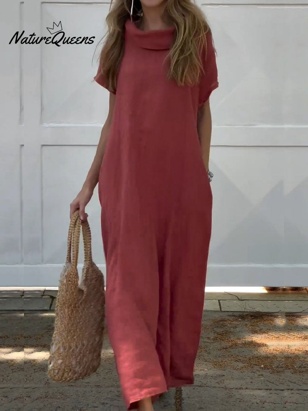 Women's Turndown Collar Linen Pocket Dress