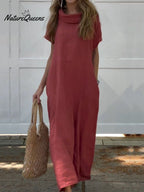 Women's Turndown Collar Linen Pocket Dress