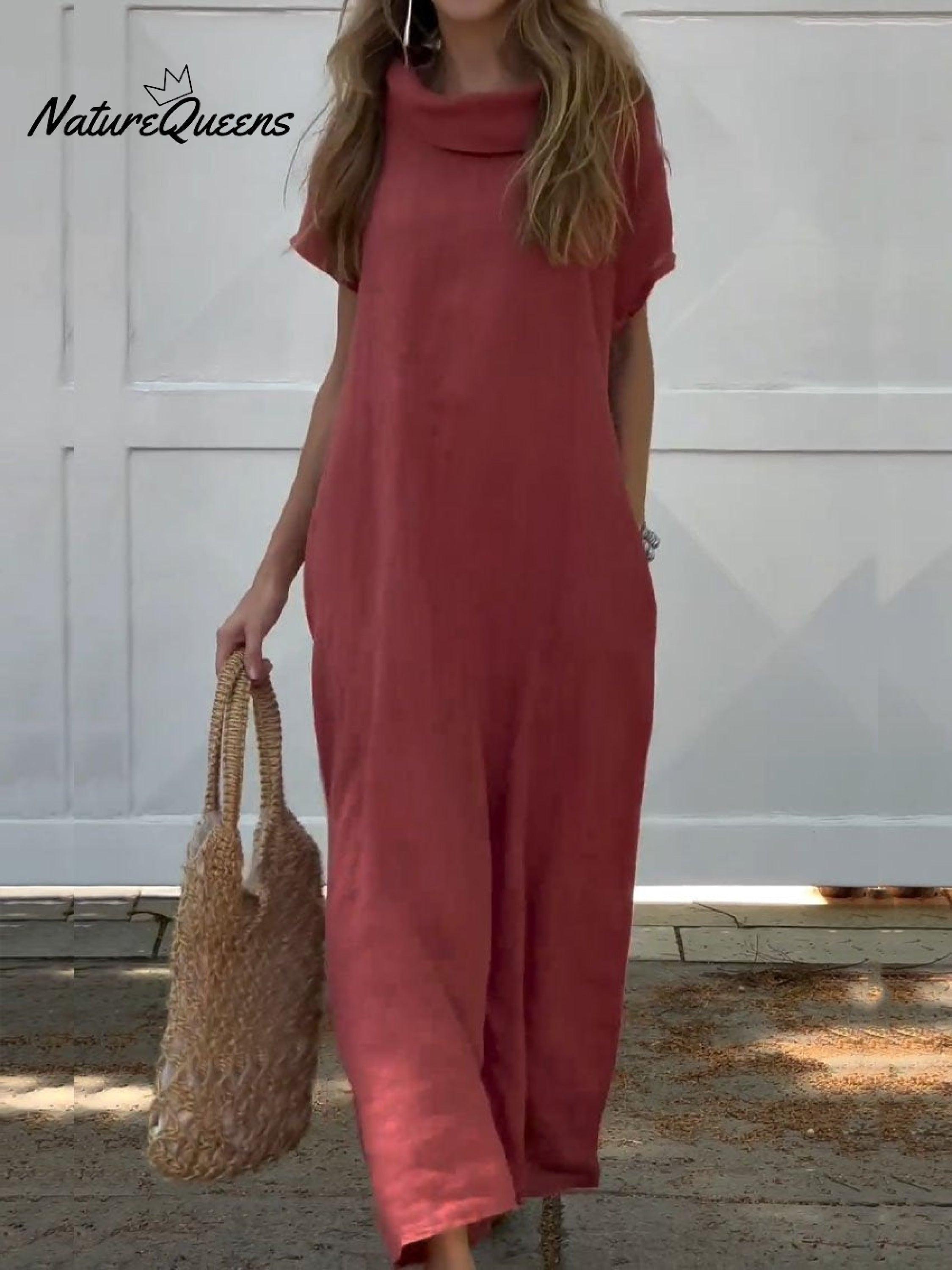 Women's Turndown Collar Linen Pocket Dress