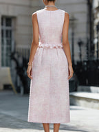 Elegant Pink Tweed Sleeveless Midi Dress