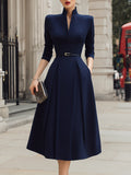 Structured Notch Neck Belted Midi Dress