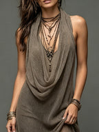 Sexy Casual Cowl-neck Knit Two-piece Dress Set